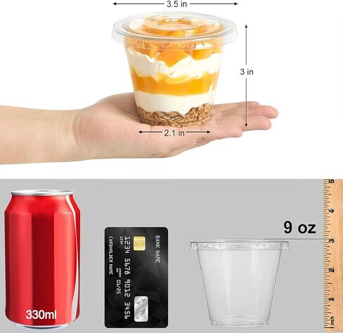 [100 Sets, 9 oz Clear Plastic Fruit Cups with Lid No Hole, Disposable Plastic Cups with Lids for Yogurt, Parfait, Pudding, Dessert, Cake, Ice Cream, Snack Cup Party Supplies in Kuwait