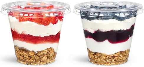 [100 Sets, 9 oz Clear Plastic Fruit Cups with Lid No Hole, Disposable Plastic Cups with Lids for Yogurt, Parfait, Pudding, Dessert, Cake, Ice Cream, Snack Cup Party Supplies in Saudi Arabia