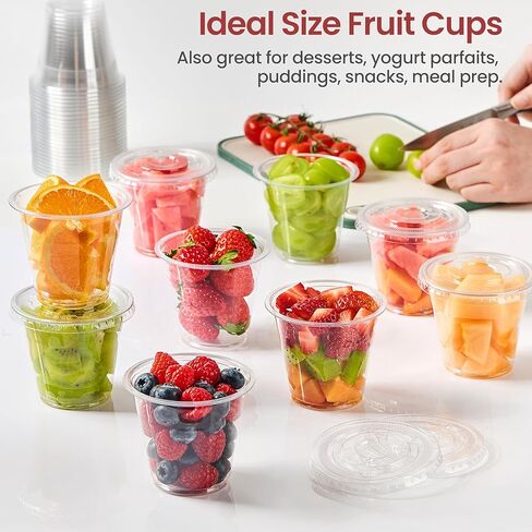 [100 Sets, 9 oz Clear Plastic Fruit Cups with Lid No Hole, Disposable Plastic Cups with Lids for Yogurt, Parfait, Pudding, Dessert, Cake, Ice Cream, Snack Cup Party Supplies in Kuwait