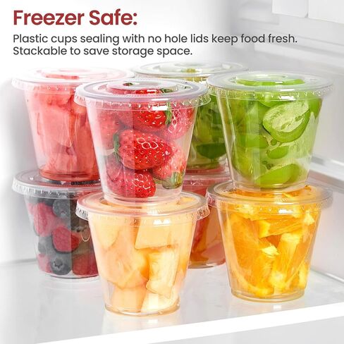 [100 Sets, 9 oz Clear Plastic Fruit Cups with Lid No Hole, Disposable Plastic Cups with Lids for Yogurt, Parfait, Pudding, Dessert, Cake, Ice Cream, Snack Cup Party Supplies in Kuwait