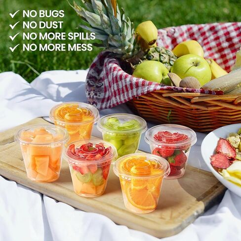 [100 Sets, 9 oz Clear Plastic Fruit Cups with Lid No Hole, Disposable Plastic Cups with Lids for Yogurt, Parfait, Pudding, Dessert, Cake, Ice Cream, Snack Cup Party Supplies in Kuwait