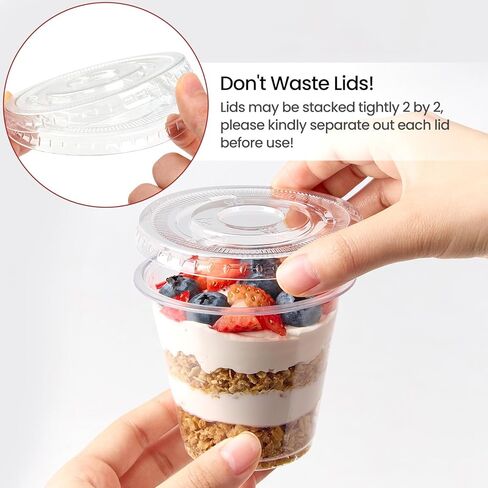 [100 Sets, 9 oz Clear Plastic Fruit Cups with Lid No Hole, Disposable Plastic Cups with Lids for Yogurt, Parfait, Pudding, Dessert, Cake, Ice Cream, Snack Cup Party Supplies in Kuwait