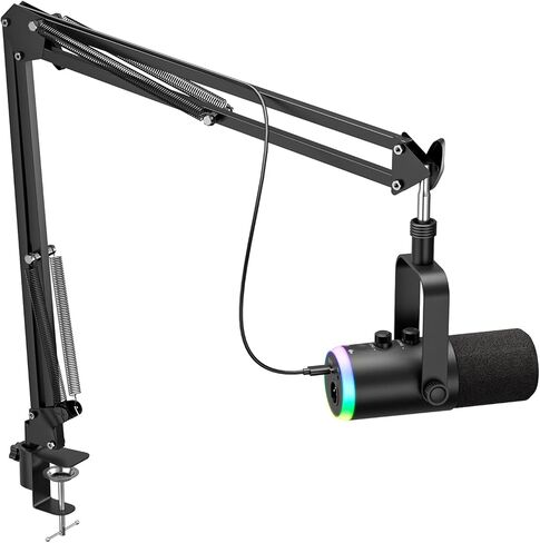ميكروفون الألعاب الديناميكي | وضع USB/XLR مزدوج | طقم ميكروفون RGB Boom Arm مع كتم صوت بلمسة واحدة، وشاشة سماعة الرأس، والتحكم في الكسب | للبث والبودكاست والكمبيوتر الشخصي وPS4/PS5 والتسجيل in Kuwait