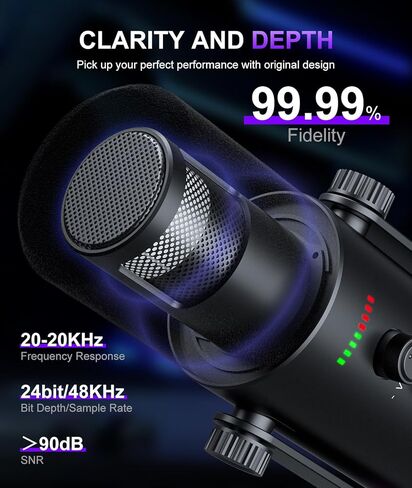 ميكروفون الألعاب الديناميكي | وضع USB/XLR مزدوج | طقم ميكروفون RGB Boom Arm مع كتم صوت بلمسة واحدة، وشاشة سماعة الرأس، والتحكم في الكسب | للبث والبودكاست والكمبيوتر الشخصي وPS4/PS5 والتسجيل in Kuwait