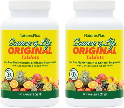 NaturesPlus مصدر الحياة بدون حديد - 180 قرصًا - مكملات متعددة الفيتامينات والمعادن - تدعم الطاقة الطبيعية والرفاهية العامة - خالية من الغلوتين، نباتي - 60 وجبة in Kuwait