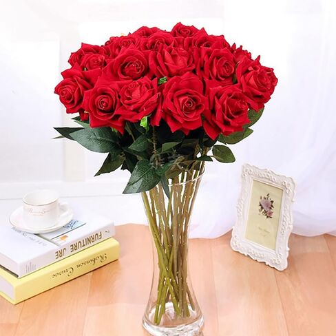 وردة صناعية فردية من Alidamo مقاس 40.64 سم، زهور ذات ملمس حقيقي، محاكاة عالية لذكرى الزفاف، هدية رومانسية لديكور المنزل الأنيق، أحمر كلاسيكي in Kuwait