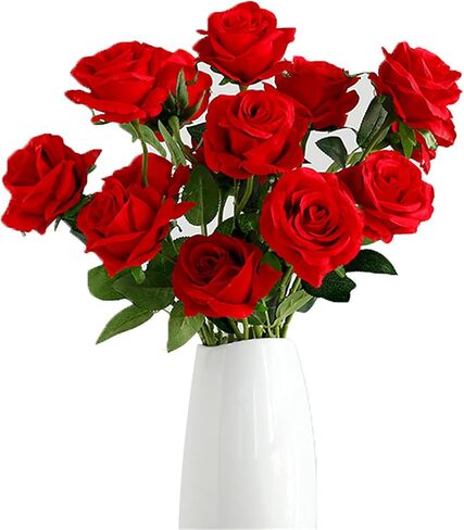 وردة صناعية فردية من Alidamo مقاس 40.64 سم، زهور ذات ملمس حقيقي، محاكاة عالية لذكرى الزفاف، هدية رومانسية لديكور المنزل الأنيق، أحمر كلاسيكي in Kuwait