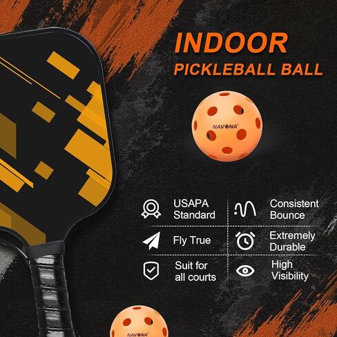 Navona 40 Pack Premium 26-Holes Orange Indoor Pickleball Balls, Meet USAPA Official Requirement, Perfectly Balanced, High Bounce True Flight, Durable Indoor Pickleball Set in Saudi Arabia