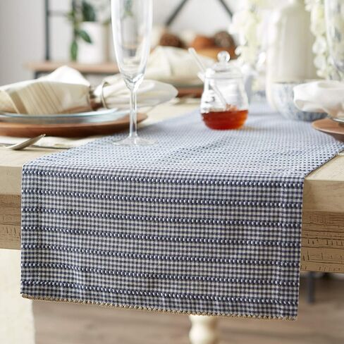 DII Farmhouse Gingham, Checked Tabletop Collection, Table Runner, 14x72, French Blue in Saudi Arabia