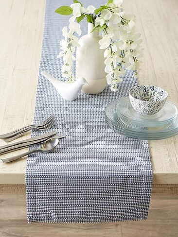 DII Farmhouse Gingham, Checked Tabletop Collection, Table Runner, 14x72, French Blue in Saudi Arabia
