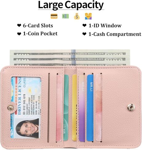 LEEXTON Small Women Wallet Leather RFID Blocking Card Holder Bifold Compact Wallets with ID Window and Zipper Coin Pocket in Kuwait