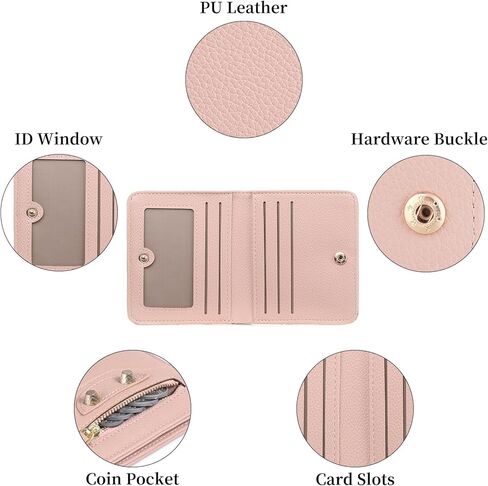 LEEXTON Small Women Wallet Leather RFID Blocking Card Holder Bifold Compact Wallets with ID Window and Zipper Coin Pocket in Kuwait