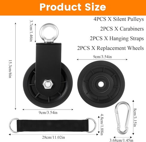 4 عبوات من عجلات بكرة الكابلات الصامتة - نظام بكرة الصالة الرياضية عالي التحمل 90 مم مع دوران 360 درجة، محامل من الفولاذ المقاوم للصدأ وتصميم قابل للفصل من أجل سحب LAT للأسفل، معدات الصالة الرياضية المنزلية والاستبدال in Kuwait