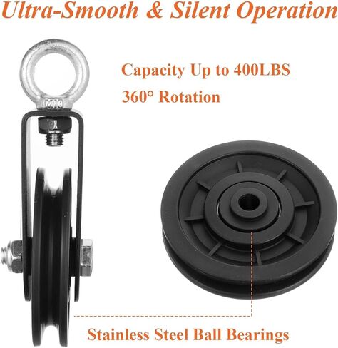 4 عبوات من عجلات بكرة الكابلات الصامتة - نظام بكرة الصالة الرياضية عالي التحمل 90 مم مع دوران 360 درجة، محامل من الفولاذ المقاوم للصدأ وتصميم قابل للفصل من أجل سحب LAT للأسفل، معدات الصالة الرياضية المنزلية والاستبدال in Kuwait