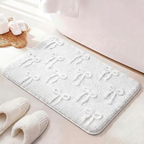 Lyrow الوردي القوس حمام حصيرة للحمام، 20 "× 32" لطيف Coquette 3D الوردي القوس البساط اضافية لينة ماصة ستوكات حمام البساط، عدم الانزلاق TPR الظهر، قابل للغسل أفخم أشعث حصيرة لأرضية حوض الاستحمام دش بالوعة غرفة النوم in Kuwait