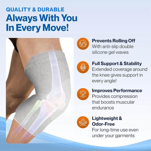 Bamboo Knee Sleeve for Knee Pain - One Pair Compression Bamboo Knee Sleeves for Women Knee Pain Knee Sleeves Plus Size (Gray, X-Large) in Saudi Arabia