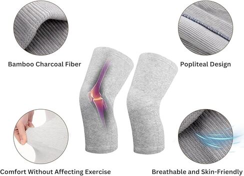 Bamboo Knee Sleeve for Knee Pain - One Pair Compression Bamboo Knee Sleeves for Women Knee Pain Knee Sleeves Plus Size (Gray, X-Large) in Saudi Arabia