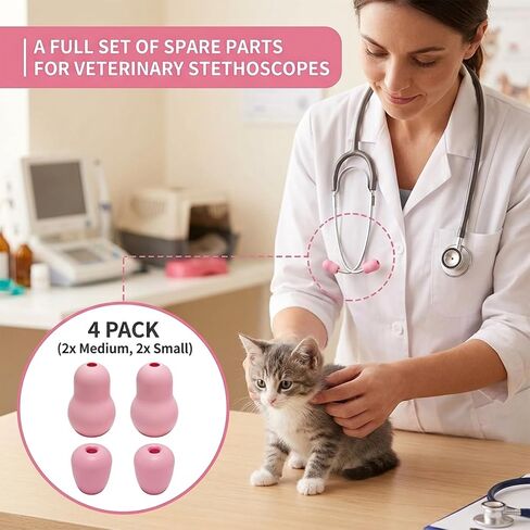 4 Pcs Stethoscope Ear Tips Replacement for Stethoscopes,Compatible with Littmann Eartips,Ear Piece,Replacement Parts for Classic III,Cardiology 3/4&IV,Small/Medium,Silicone Earplug (Pink) in Saudi Arabia