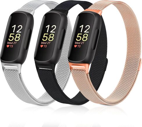 3 Pack Metal Bands Compatible for Fitbit Inspire 3, Stainless Steel Magnetic Mesh Loop Strap for Fitbit Inspire 3 Fitness Tracker Women Men in Saudi Arabia