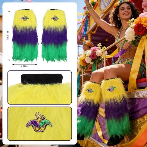 Mardi Gras لتدفئة الساق للنساء والرجال، أغطية للساق Mardi Gras، أحذية كرنفال أرجوانية لإكسسوارات أزياء حفلات مهرجان Fleur de Lis (D) in Kuwait