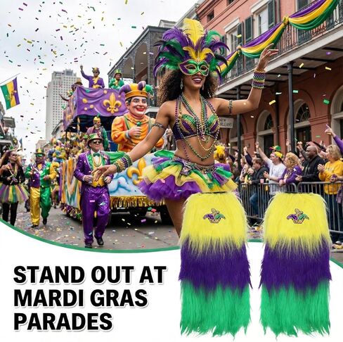 Mardi Gras لتدفئة الساق للنساء والرجال، أغطية للساق Mardi Gras، أحذية كرنفال أرجوانية لإكسسوارات أزياء حفلات مهرجان Fleur de Lis (D) in Kuwait