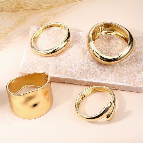 4 Pcs Gold Cuff Bracelets for Women,Minimalist Statement Chunky Gold Bracelet Set,Upper Arm Punk Jewelry,Fashion Jewelry Bracelets for Women in Kuwait