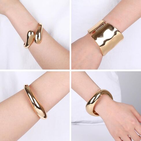 4 Pcs Gold Cuff Bracelets for Women,Minimalist Statement Chunky Gold Bracelet Set,Upper Arm Punk Jewelry,Fashion Jewelry Bracelets for Women in Kuwait
