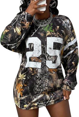 RoseSeek Women's Oversized Tshirts Camo Number Graphic Tees Y2k Jersey Shirts Long Sleeve Y2K Sports Streetwear in Saudi Arabia
