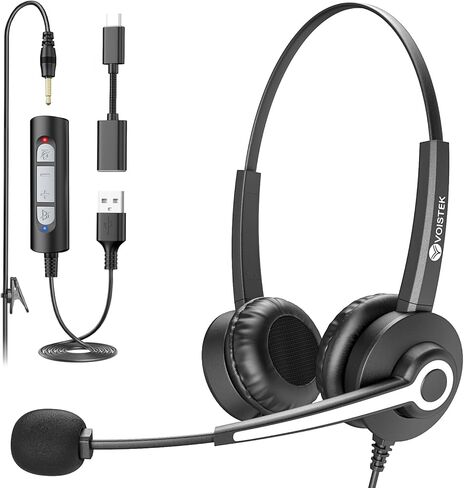 سماعات رأس USB مع MIC للكمبيوتر الشخصي/الكمبيوتر المحمول ، سماعات الرأس للكمبيوتر (على الأذن) -سماعة رأس العمل مع أدوات التحكم في إلغاء الضوضاء الميكروي in Kuwait