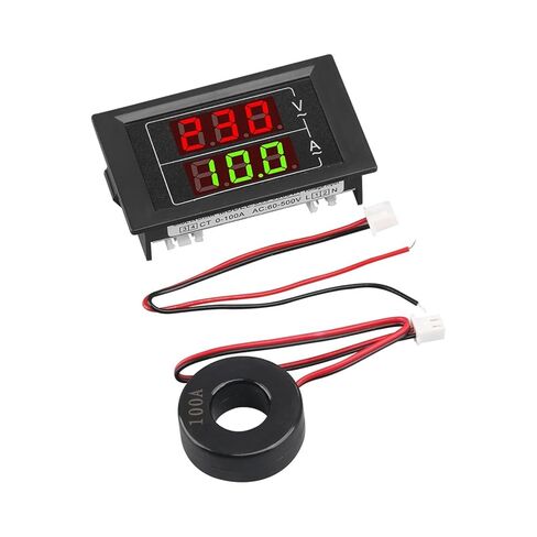 AC 60V-500V 100A LED Digital 2 Wire Voltage Amperage Tester Gauge with Current Transformer Red Green Display 1Pcs in Saudi Arabia