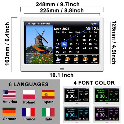 2025 Digital Clock with Auto Time Sync, Weather Forecast, Perpetual Calendar, Photo Frame, Temperature/Humidity Sensor & Custom Alarms - Large Display (Black, 10.1 inch) in Saudi Arabia