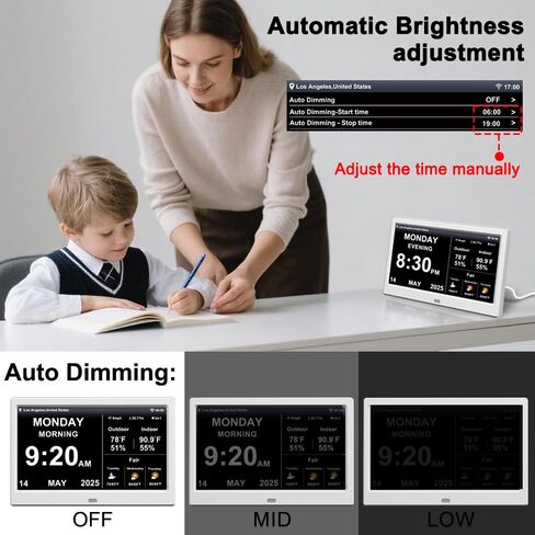 2025 Digital Clock with Auto Time Sync, Weather Forecast, Perpetual Calendar, Photo Frame, Temperature/Humidity Sensor & Custom Alarms - Large Display (Black, 10.1 inch) in Saudi Arabia