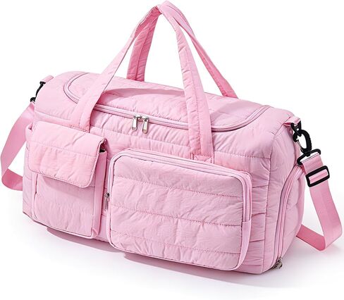 Quilted Gym Bag for Women, Cute Travel Duffel Bag with Shoe Compartment & Wet Pocket, Lightweight Puffer Weekender Overnight Bag, Travel Carry On for Sport, Hospital, Yoga in Saudi Arabia