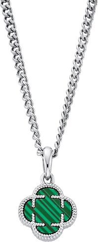 CRAFTD - قلادة من حجر البرسيم الأخضر - ذهب عيار 18 قيراط وفولاذ مقاوم للصدأ 316L - سلسلة كوبية مقاس 20.5 بوصة مع قلادة مقاس 15 مم × 15 مم - مقاومة للماء والحرارة والعرق - هدايا للرجال - مجوهرات رجالية in Kuwait