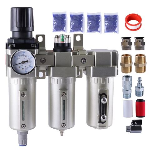 1/2 Inch NPT Industrial Grade Three Stage Air Drying System, Particulate Filter, Coalescing Filter, Desiccant Dryer and Air Regulator, 0-240 PSI, Semi-Auto Drain in Kuwait