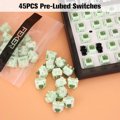 Feker x Matcha Switches for Mechanical Keyboard DIY - Linear Keyswitch 5 Pins for Mechanical Gaming Keyboards - 60cN Force Pre Lubed (45PCS, Matcha Green Switch) in Saudi Arabia