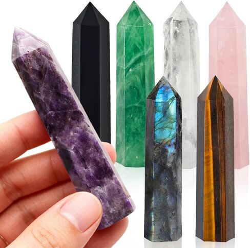 Natural Stone and Crystals Point Wand Reiki Healing Stone Rose Quartz Amethyst Home Decor Mineral Stones Crafts Crystal Amethyst Point 4-5cm 10pc in Saudi Arabia