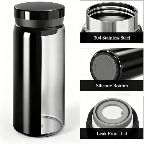 Linkidea 7oz (200ml) Mini Water Bottle, Small Vacuum Insulated Stainless Steel Water Bottle for Hot & Cold Drinks, Spill Proof Thermo Fit Handbag, Purse and Pocket (Black) in Saudi Arabia