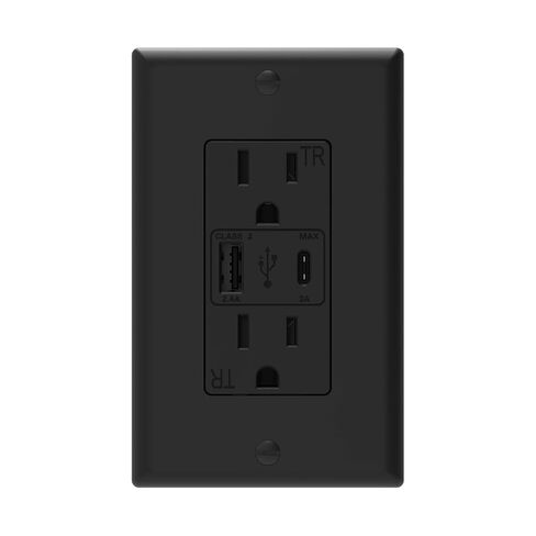منفذ USB ThunderWay، منفذ حائط 15 أمبير مع منافذ USB، منافذ شحن USB C بقدرة 21 وات مع منافذ من النوع A ونوع C، مقاومة للعبث، لوحة حائط متضمنة، قائمة ETL، أبيض، 6 عبوات in Kuwait