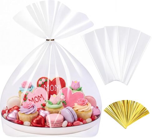 Tenceur 48 Sets Christmas Cellophane Cookie Tray Bags With Twist Ties 15.8 x 19.7 Large Clear Cello Tray Bags Christmas Cookie Bag for Gift Giving Xmas Holiday Parties Present Wrap in Saudi Arabia