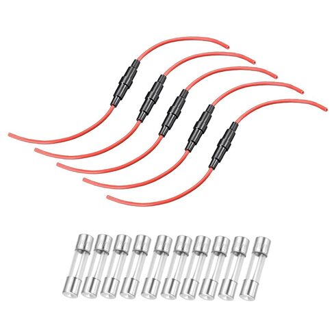uxcell 5 Pcs 6x30mm Inline Screw Type Fuse Holder 22 Gauge AWG Red Wire with 10 Pcs 5A Fast Blow Glass Fuses in Saudi Arabia