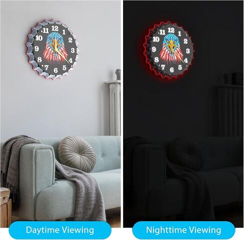 Neoflarea Neon Wall Clock 12 Inch, with American Flag & a Bald Eagle Soaring with Wings Spread Graphics, Non Ticking Clocks, for Living Room/Bedroom/Office/Garage/Bar/Game Room Decor in Saudi Arabia