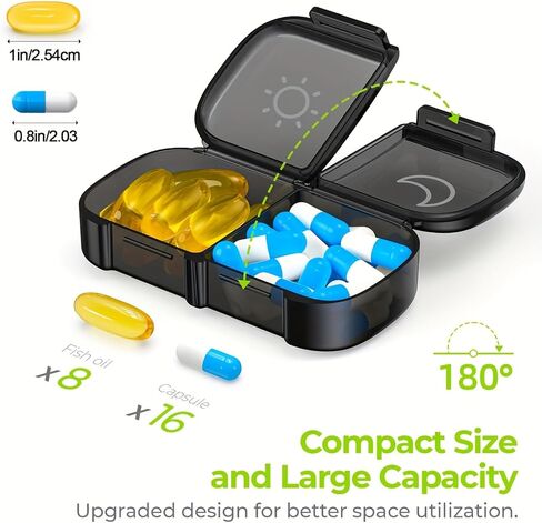 Weekly Pill Organizer, Take Twice A Day, 7-Day Pill Box, Morning and Evening Pill Organizer, Suitable for Medications and Vitamins (Black) in Saudi Arabia