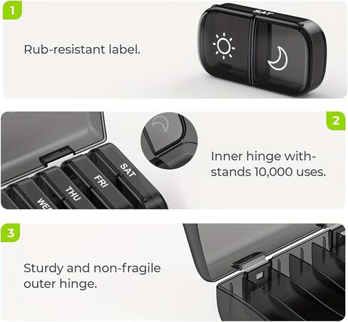Weekly Pill Organizer, Take Twice A Day, 7-Day Pill Box, Morning and Evening Pill Organizer, Suitable for Medications and Vitamins (Black) in Saudi Arabia