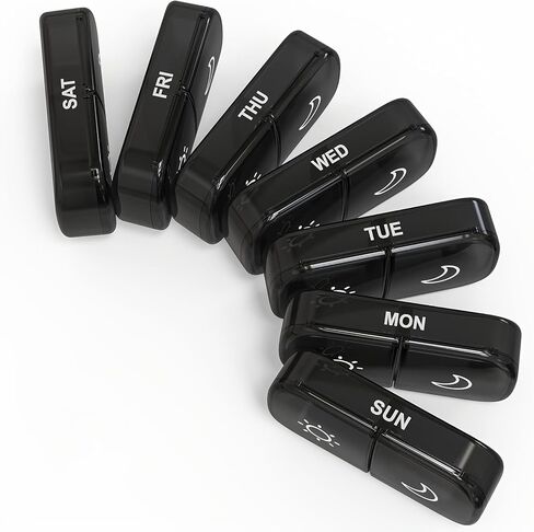Weekly Pill Organizer, Take Twice A Day, 7-Day Pill Box, Morning and Evening Pill Organizer, Suitable for Medications and Vitamins (Black) in Saudi Arabia