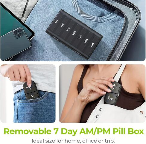 Weekly Pill Organizer, Take Twice A Day, 7-Day Pill Box, Morning and Evening Pill Organizer, Suitable for Medications and Vitamins (Black) in Saudi Arabia