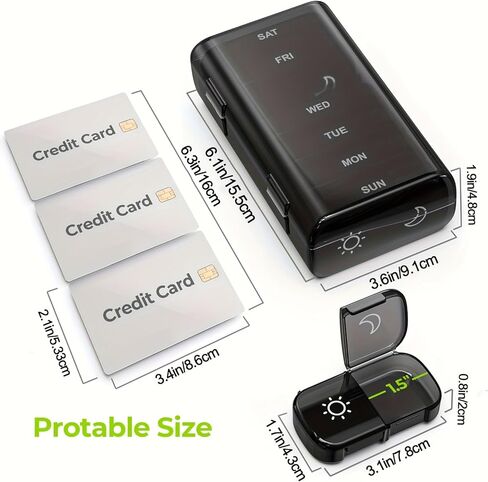 Weekly Pill Organizer, Take Twice A Day, 7-Day Pill Box, Morning and Evening Pill Organizer, Suitable for Medications and Vitamins (Black) in Saudi Arabia