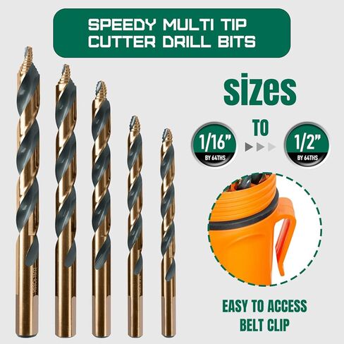 29 Piece Cobalt Stepped Point Drill Bit Set in Round Case w/Gold Oxide Finish for Drilling Acrylic, Steel, Hard Metals, Sizes 1/16" to 1/2" x 64ths in Saudi Arabia