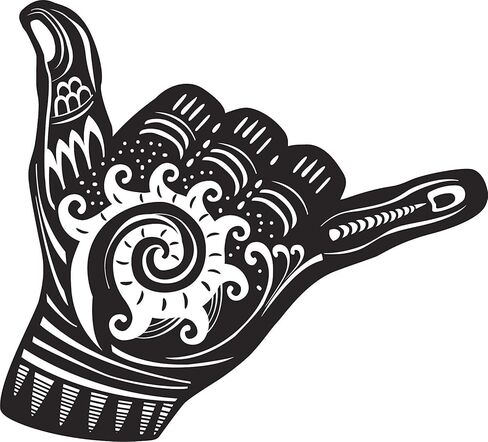 EW Designs Pretty Black and White Shaka Tribal Pattern Hand Silhouette Vinyl Decal Bumper Sticker (4" Wide, #1) in Saudi Arabia