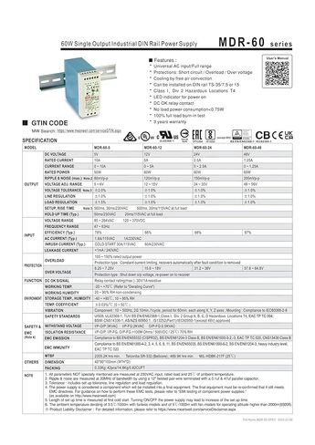 MDR-60-24 60W Single Output Industrial DIN Rail Power Supply MDR-60 24V 2.5A in Saudi Arabia